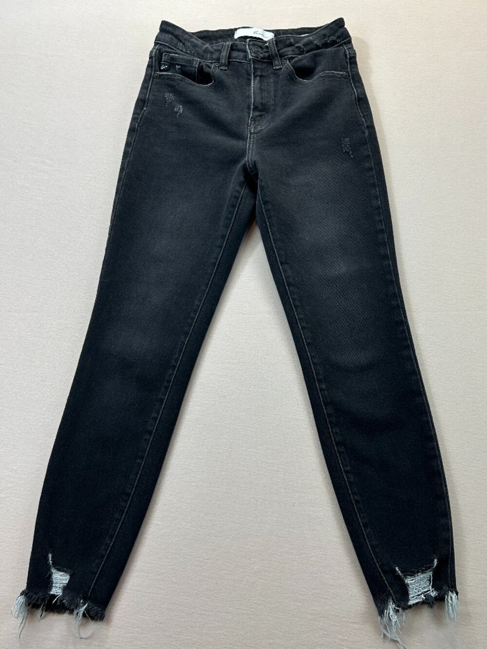 Kancan Jeans Womens Size 5/26 Black Denim Ankle Skinny Stretch Distressed